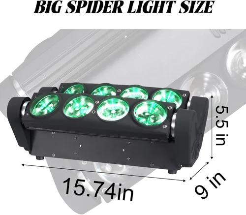 Miniatura 6 de 8x15W Spider Moving Head Light LED RGBW 4in1 Luz de escenario portátil, haz de fiesta estroboscópico DJ Iluminación DMX 512 y activado por sonido