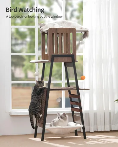 Miniatura 4 de FourFurPets Árbol Moderno para Gatos, Torre para Gatos de 58 Pulgadas para Gatos Grandes, Árbol para Gatos Maine Coon con Tabla de Rascar, Percha
