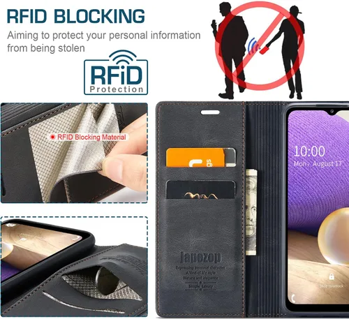 Miniatura 3 de Funda tipo cartera para Samsung Galaxy A32 5G con bloqueo RFID, tarjetero y función atril magnético, funda de cuero con tapa para Samsung Galaxy A32