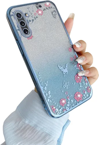 Miniatura 3 de Funda para Note 10, Galaxy Note 10 para mujer, cambio gradual con purpurina, cristal suave, TPU elegante, mariposa, floral, corazón, transparente