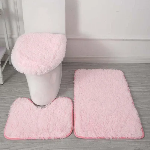 Miniatura 11 de Juego de 3 tapetes de baño para baño, suaves, antideslizantes, suaves, en forma de U, tapete para inodoro, tapete de baño y tapa de inodoro