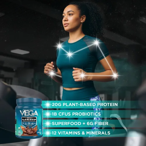 Miniatura 5 de Vega Organic All-in-One Proteína vegana en polvo sabor chocolate 9 porciones, ingredientes de superalimento, vitaminas para apoyo inmunológico