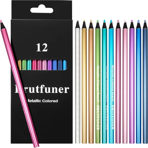ofone Lápices de colores metálicos, juego de 12 lápices de dibujo profesionales para libros de colorear para adultos, suministros de arte para
