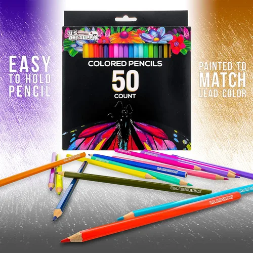 Miniatura 3 de U.S. Art Supply Juego de 50 lápices de colores para adultos, de grado artista, colores vibrantes, dibujo de arte suave, bocetos, sombreado, mezcla
