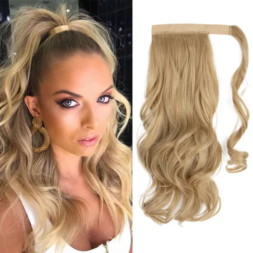 Miniatura 13 de CJL HAIR Extensión de cola de caballo de 18 pulgadas con cabello rizado y ondulado, clip de cola de caballo, peluca sintética falsa para mujeres