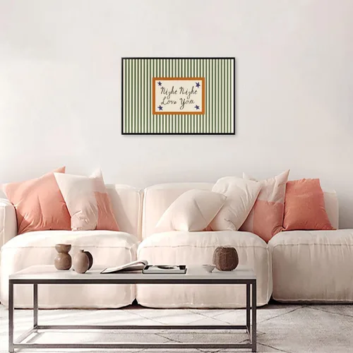 Miniatura 5 de Arte de pared moderno de mediados de siglo para guardería, impresión de paisaje retro a rayas con cita nocturna de amor, estilo vintage, póster