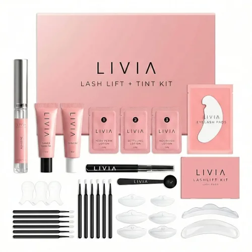 Livia - Kit de levantamiento de pestañas + kit de color – Pestañas perfectamente rizadas y oscuras para 8 semanas desde casa, alternativa más rápida