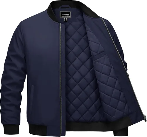 Miniatura 9 de Cotrasen Chaqueta bomber para hombre, para otoño e invierno, cálida, rompevientos, con cremallera completa, acolchada, casual