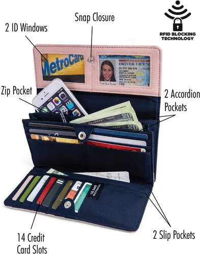 Miniatura 2 de Nautica Money Manager RFID - Cartera para mujer Rosado Petal Pink cartera Rfid