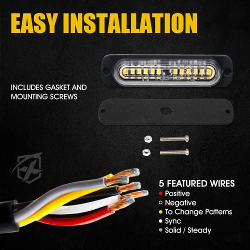 Miniatura 7 de Xprite Kit de 12 luces LED estroboscópicas de emergencia ámbar, superficie empotrada, marcador lateral, parrilla de advertencia de peligro, cabeza