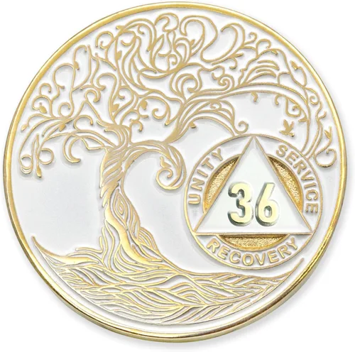 Miniatura 86 de 20 Year Sobriety Mint Twisted Tree of Life - Medallón de recuperación AA chapado en oro, fichas y fichas, color negro