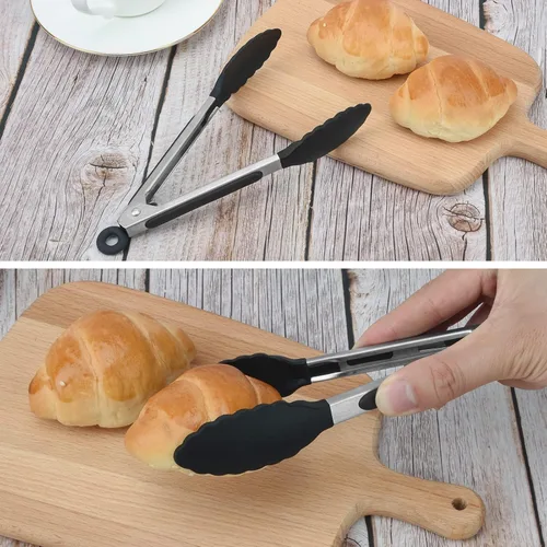 Miniatura 5 de Pinzas para servir, pinzas de cocina resistentes al calor, pinzas de cocina de acero inoxidable de alta calidad con puntas de silicona, pinzas