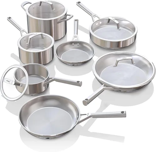 Ninja EverClad juego de utensilios de cocina de acero inoxidable de 12 piezas, apto para todas las estufas e inducción, apto para horno hasta 600°F,