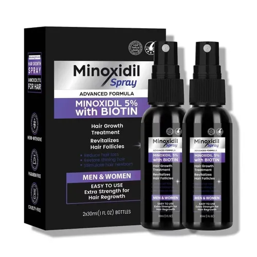 Spray de minoxidil al 5% para tratamiento de crecimiento del cabello, paquete de 2, evita el adelgazamiento, promueve un cabello más fuerte y lleno