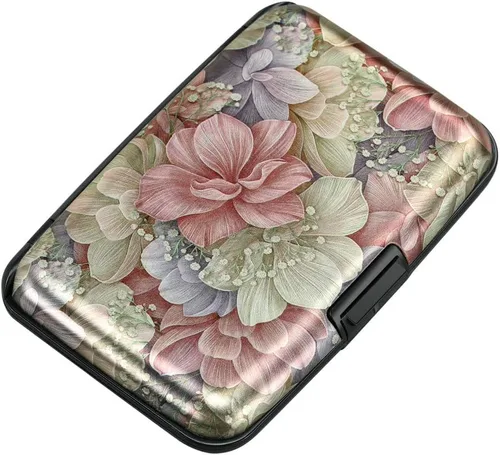 ELFISH Mini cartera de aluminio RFID para tarjetas de crédito, funda de identificación de metal para hombres y mujeres, Happy Flower, Cartera Rfid