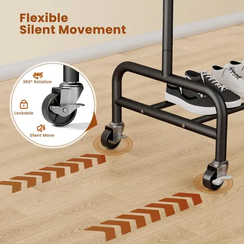 Miniatura 6 de Abiglifty Perchero con ruedas de 2 niveles, perchero resistente con ruedas, capacidad de 150 libras, 43 pulgadas de ancho x 17 pulgadas de Negro