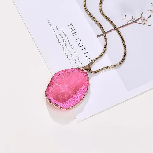 Miniatura 3 de Collar con colgante rosa de imitación de piedra Drusy rosa, piedra preciosa rosa para niña, regalos de boda para aniversario, día de la madre, día