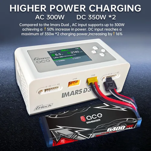 Miniatura 5 de Lipo Cargador de batería, cargador Gens Ace IMARS D300 G-Tech Series Smart Dual Lipo Balance Charger 16A AC 300W DC 700W (350W* 2) Cargador de Blanco
