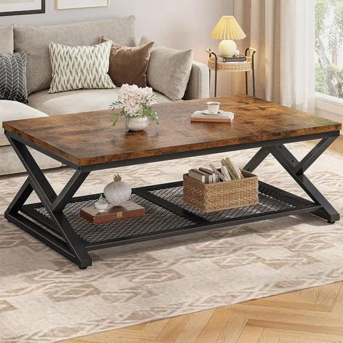 Miniatura 10 de EnHomee Mesa de Café con Almacenamiento, Mesas de Café Modernas para Sala de Estar con Estante de Malla, Mesa de Centro Rectangular de 2 Niveles