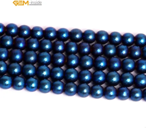 Miniatura 2 de GEM-Inside - Cuentas sueltas de hematita con revestimiento metálico azul de 0.157 in no magnéticas, cuentas redondas de energía para hacer joyas, 15