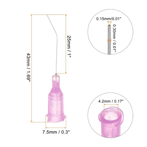 Miniatura 2 de HARFINGTON 12 piezas de agujas dispensadoras de punta roma, puntas dispensadoras curvadas de 30 calibre a 45 grados, 1 pulgada de ángulo
