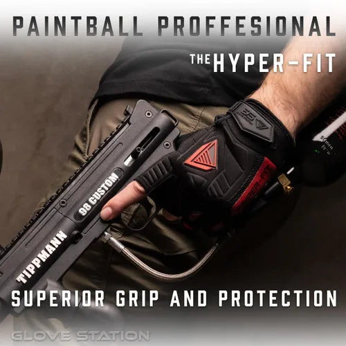 Miniatura 5 de Glove Station Hyper-Fit - Guantes tácticos de tiro y trabajo – Rojo, talla Grande, diseño sin dedos de 2 dedos para paintball y equipo de Airsoft