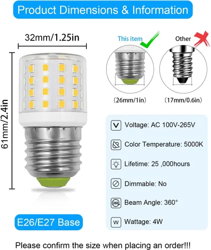 Miniatura 6 de ZHENMING Bombillas LED AC 100-265V 3.5W para refrigerador KEI D34L, 4 W, repuesto 40 W, 5304511738, bombilla de nevera para Frigidaire Kenmore KEL