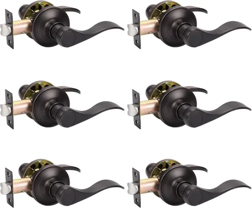 Miniatura 15 de KNOBWELL Paquete de 10 manijas interiores de bronce para puertas de privacidad, para baño/dormitorio, palancas de puerta sin llave para izquierda