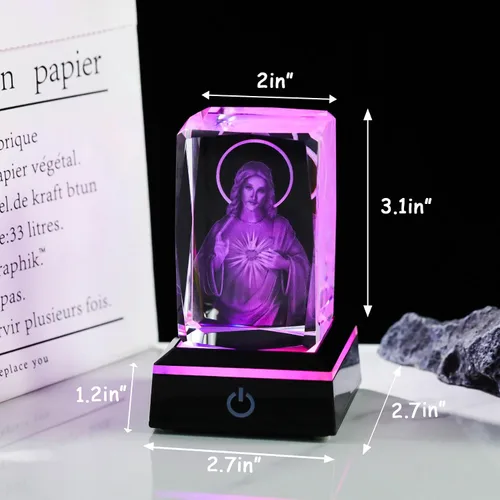 Miniatura 7 de Movdyka Estatua de Jesús de Cristal 3D Regalos Cristianos para Mujeres y Hombres, Regalos Religiosos con Grabado Láser para Amigos, Mamá, Papá