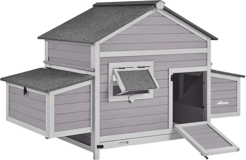 Miniatura 8 de Aivituvin Gallinero Dos cajas de anidación, gran gallinero de madera, resistente a la intemperie, al aire libre, jaula de pato Gris y gris claro