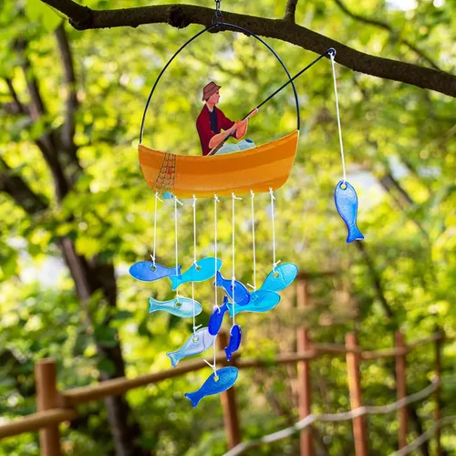 Miniatura 7 de X-PREK Campanillas de Viento de Pez de 21" para Exteriores, Campanillas de Viento de Cristal de Mar Azul Decoración de Jardín, Campanillas de Viento