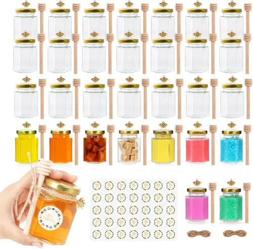 Miniatura 12 de AuroTrends Paquete de 30 mini tarros de miel de 1.5 onzas con cucharita de miel, tarros de vidrio para regalos de baby shower/recuerdos de boda