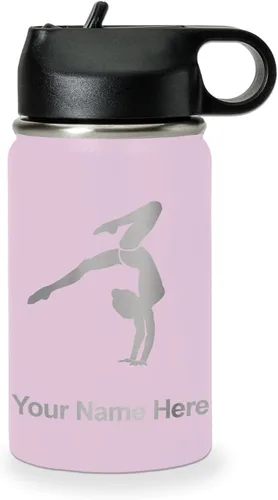 Miniatura 20 de LaserGram Botella de agua personalizada, soporte de mano de gimnasta, acero inoxidable de doble pared aislada al vacío con popote superior, regalo