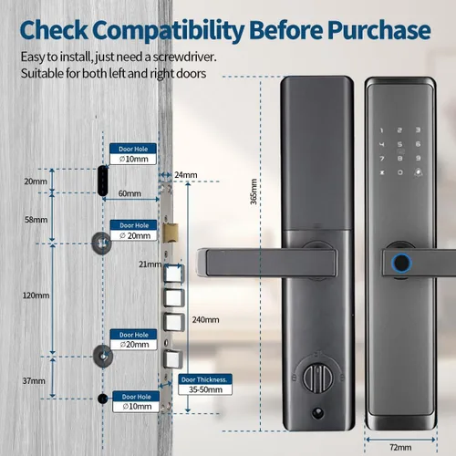 Miniatura 5 de Sophies Cerradura inteligente de entrada sin llave con asa, cerradura de puerta WiFi, control de aplicación Tuya, cerrojo de huellas dactilares