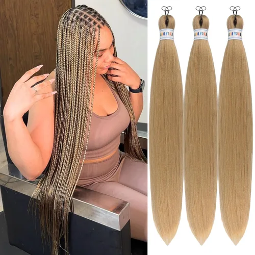 Miniatura 15 de Cabello estirado de fibra Kanekalon para trenzar con cabello humano, color oro rosado, 30 pulgadas