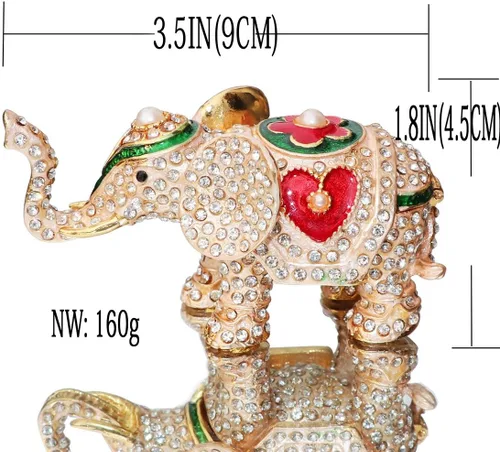 Miniatura 2 de Waltz&F Pintado a mano esmaltado rojo amor corazón elefante decorativo con bisagras joyería animal baratija caja única decoración del hogar