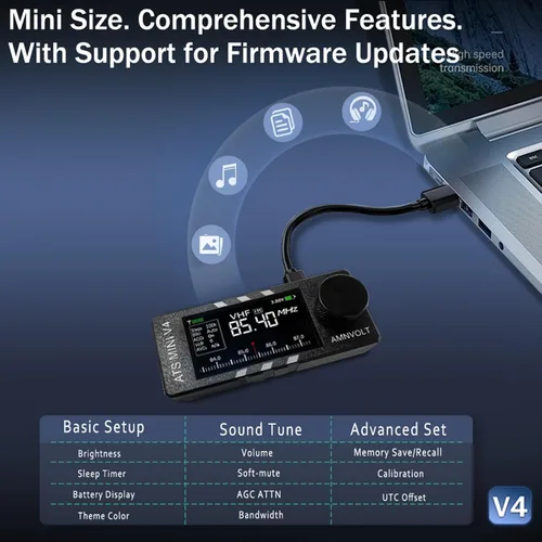 Miniatura 6 de ATS mini V4b Si4732 DSP Radio, Si4732 receptor de onda corta de banda con ESP32-S3, pantalla IPS de 1.9 pulgadas, circuito Hi-Z y amplificador