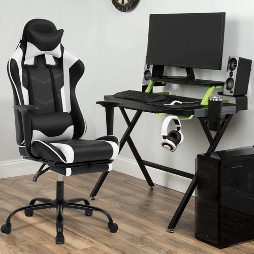 Miniatura 3 de Silla de juegos, silla ergonómica de cuero con respaldo alto ajustable, giratoria y reclinable, silla de computadora con soporte lumbar
