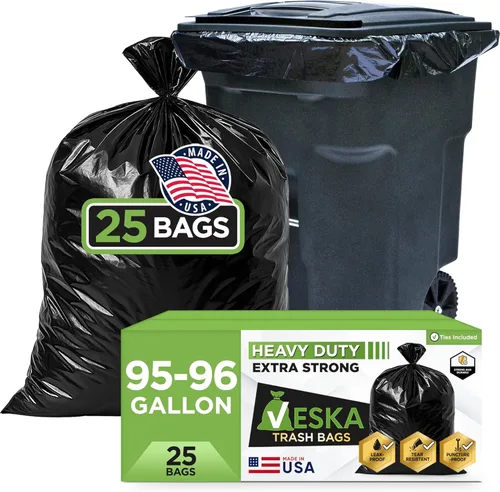 Bolsas de basura de 95-96 galones, enormes 25 bolsas con lazos, bolsas de basura extra grandes, 90 galones, 95 galones, 96 galones, bolsas de basura