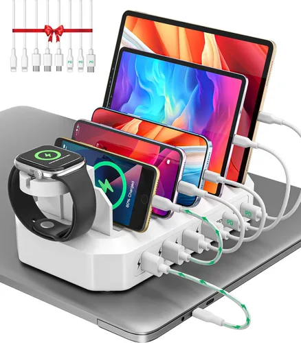 Miniatura 9 de Estación de carga rápida de 95W para múltiples dispositivos【Certificados de patente y seguridad】 Estación de carga USB de 6 puertos con 2 puertos PD