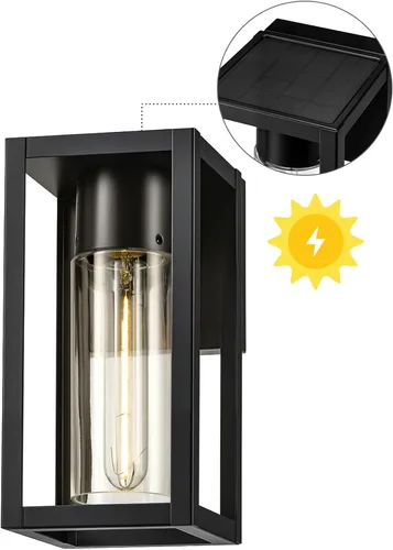 Miniatura 2 de Aplique de pared Globe Electric 60000167 con LED integrado de 1 W, alimentado por energía solar, para exterior, en color negro mate, panel solar
