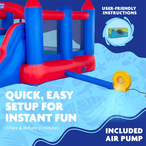 Miniatura 3 de Sunny & Fun Castillo hinchable inflable con doble tobogán – Resistente para la diversión al aire libre – Pared de escalada, toboganes, casa