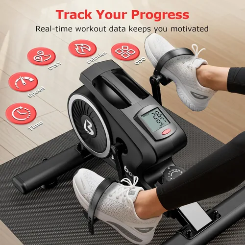 Miniatura 6 de pooboo Pedal de ejercicio para debajo del escritorio, mini bicicleta estática magnética con 16 niveles de resistencia, entrenamiento para brazos