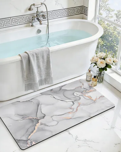 Miniatura 27 de DEXI Alfombra de baño ultra fina, de 16 x 24 pulgadas, antideslizante, para suelo de ducha, absorbente, de secado rápido, de mármol, perfil bajo