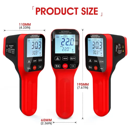 Miniatura 2 de Termómetro infrarrojo de 58℉~2912℉, pirómetro industrial para horno DS=30: 1Emisividad ajustable, retroiluminación, pistola termómetro de alta