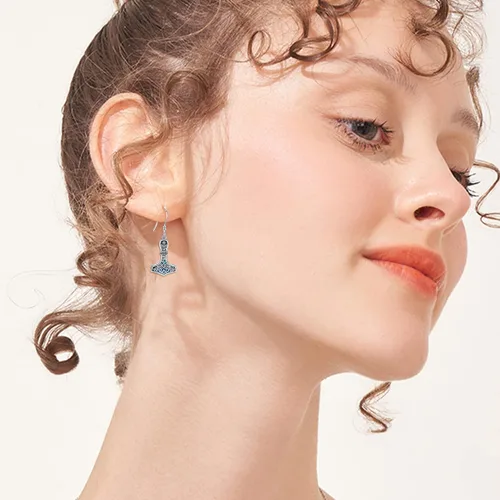 Miniatura 3 de Thor Hammer Collararetes de plata de ley Mjolnir árbol de la vida colgantearetes colgantes nórdicos vikingos joyas regalos para mujeres y hombres