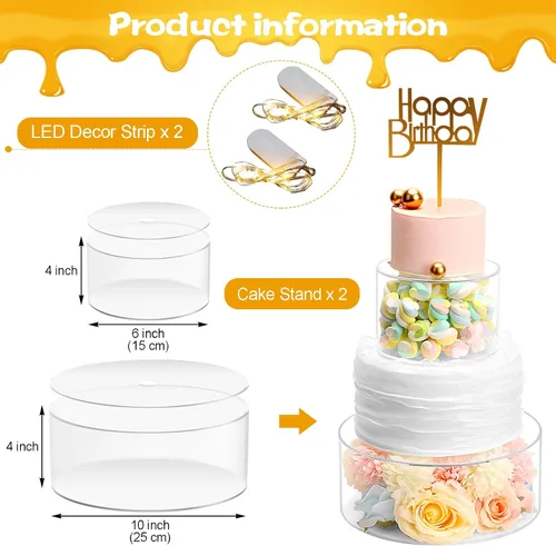 Miniatura 2 de Choowin 2 soportes acrílicos para tartas con tapa, soporte flotante transparente para tartas, soporte redondo para tartas, soporte redondo