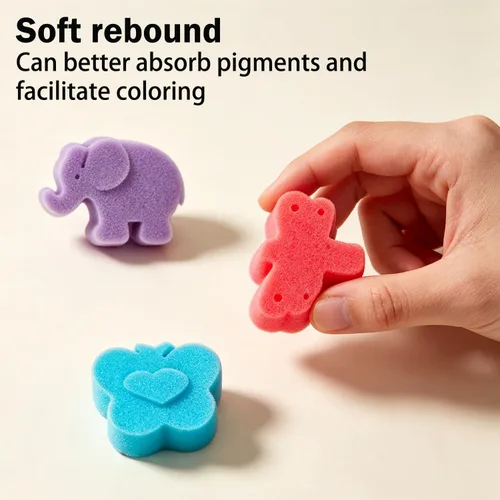 Miniatura 2 de 30 piezas de pintura de esponja de forma, pinceles de esponja para pintura acrílica, esponjas de manualidades con mango de madera para bricolaje