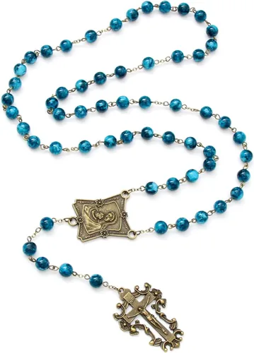 Miniatura 52 de KOMI Rosario de cuentas católicas para mujer, collar de cuentas de rosario con cruz de crucifijo, perlas de cristal, rosario, rosarios, católicos