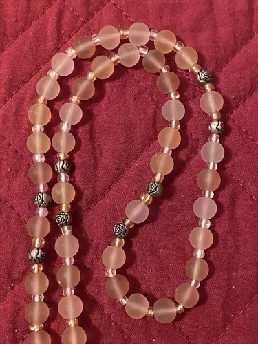 Miniatura 6 de Pink Frosted Glass Rosary with Miraculous Medal and 2" Crucifix St Michael Medal